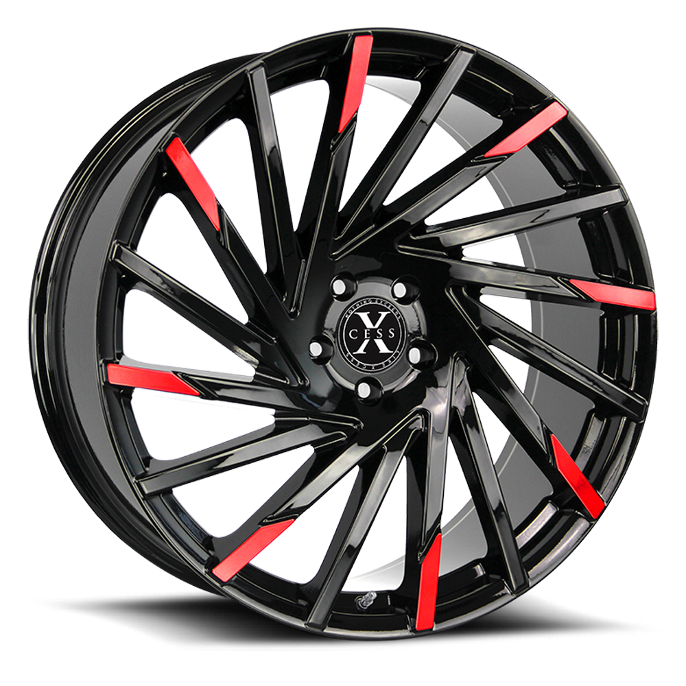 XCESS X02 X02 20X8.5 35MM 5X114.3 GLOSS BLACK MACHINED RED TIPS | X02051435GBMRT