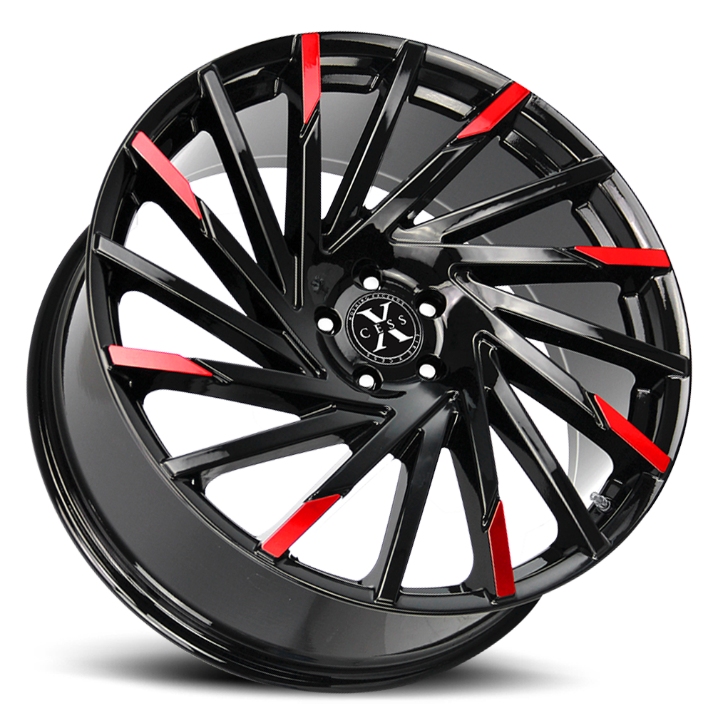 XCESS X02 X02 24X9.5 24MM 6X139.7 GLOSS BLACK MACHINED RED TIPS | X02463924GBMRT