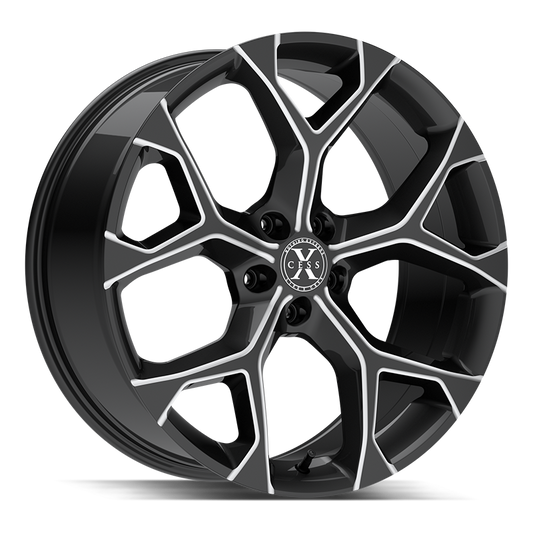 XCESS X05 5 FLAKE 18X8.5 35MM 4X100/4X114.3 GLOSS BLACK MILLED | X0588540035GBML