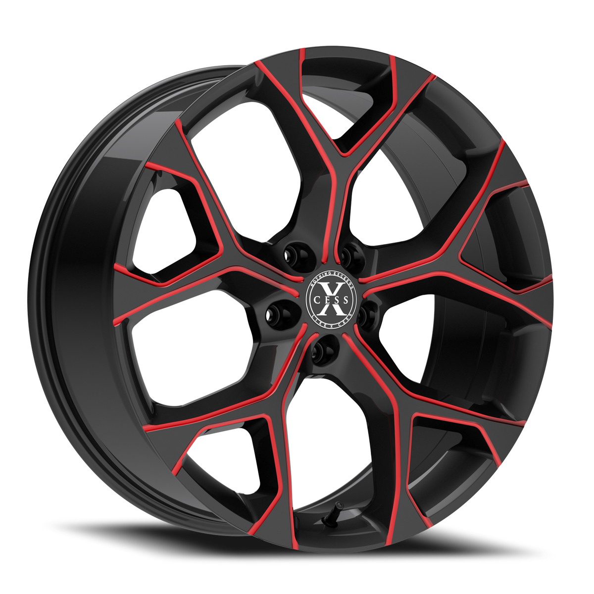 XCESS X05 5 FLAKE 20X8.5 35MM 5X100 GLOSS BLACK CANDY RED MILLED | X05050035GBMLR