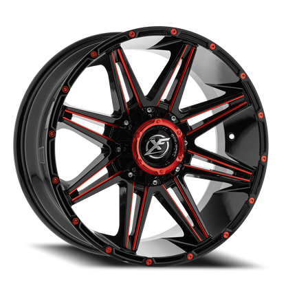 XF OFF-ROAD XF-220 22X12 -44 8X165.1/8X180 GLOSS BLACK & RED MILLED