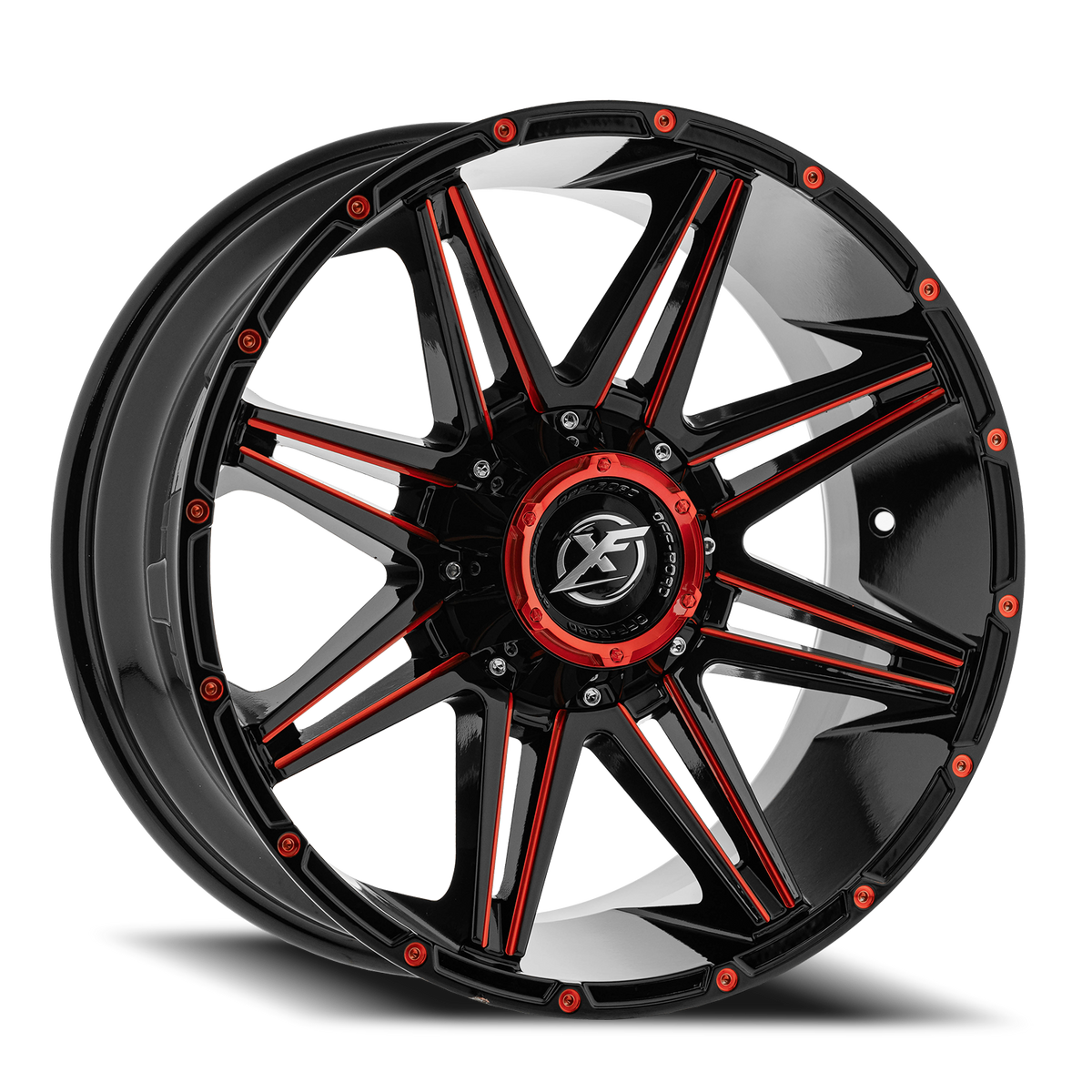 XF OFF-ROAD XF-220 22X12 -44 8X165.1/8X180 GLOSS BLACK & RED MILLED