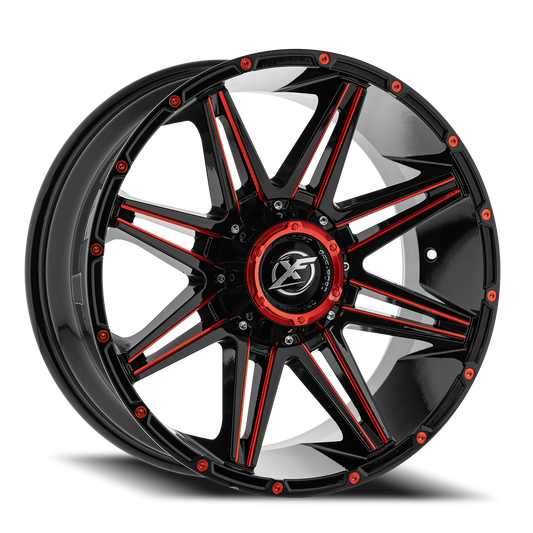 XF OFF-ROAD XF-220 22X12 -44 8X165.1/8X180 GLOSS BLACK & RED MILLED