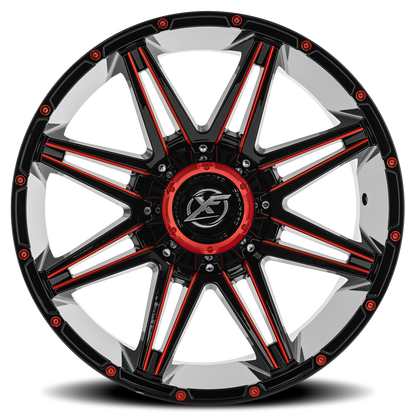 XF OFF-ROAD XF-220 22X10 -24 5X127/5X139.7 GLOSS BLACK & RED MILLED