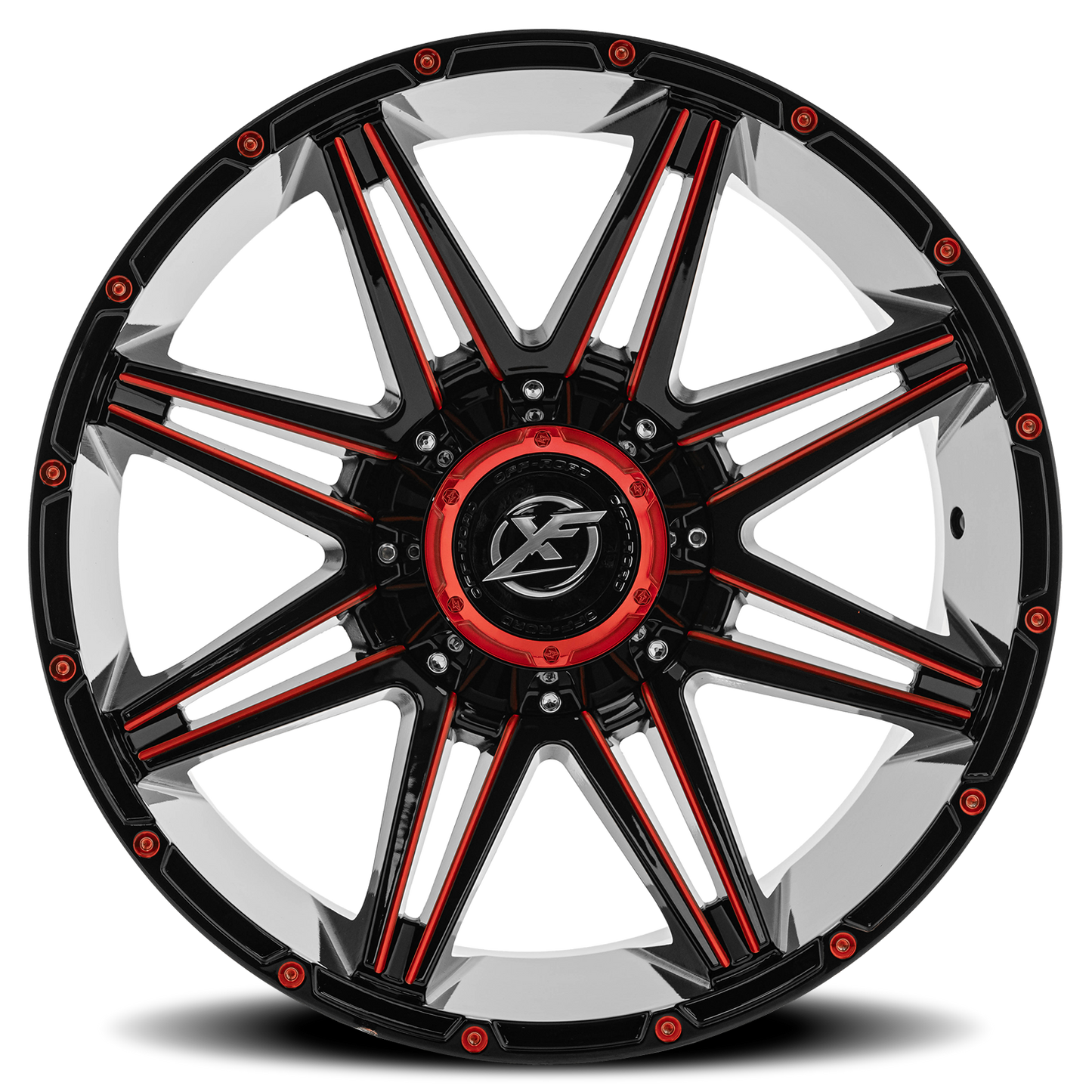 XF OFF-ROAD XF-220 22X12 -44 8X165.1/8X180 GLOSS BLACK & RED MILLED