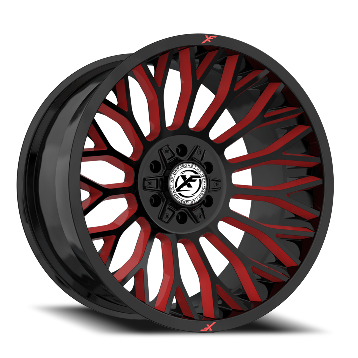 XF OFF-ROAD XF-237 26X14 -76 8X165.1/8X170 GLOSS BLACK & RED MILLED