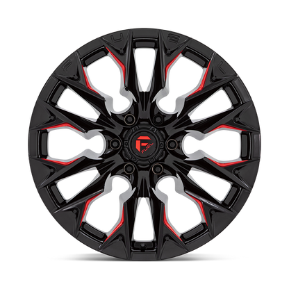 Fuel 1PC D823 FLAME 22X10 -18 6X139.7 GLOSS BLACK MILLED WITH CANDY RED