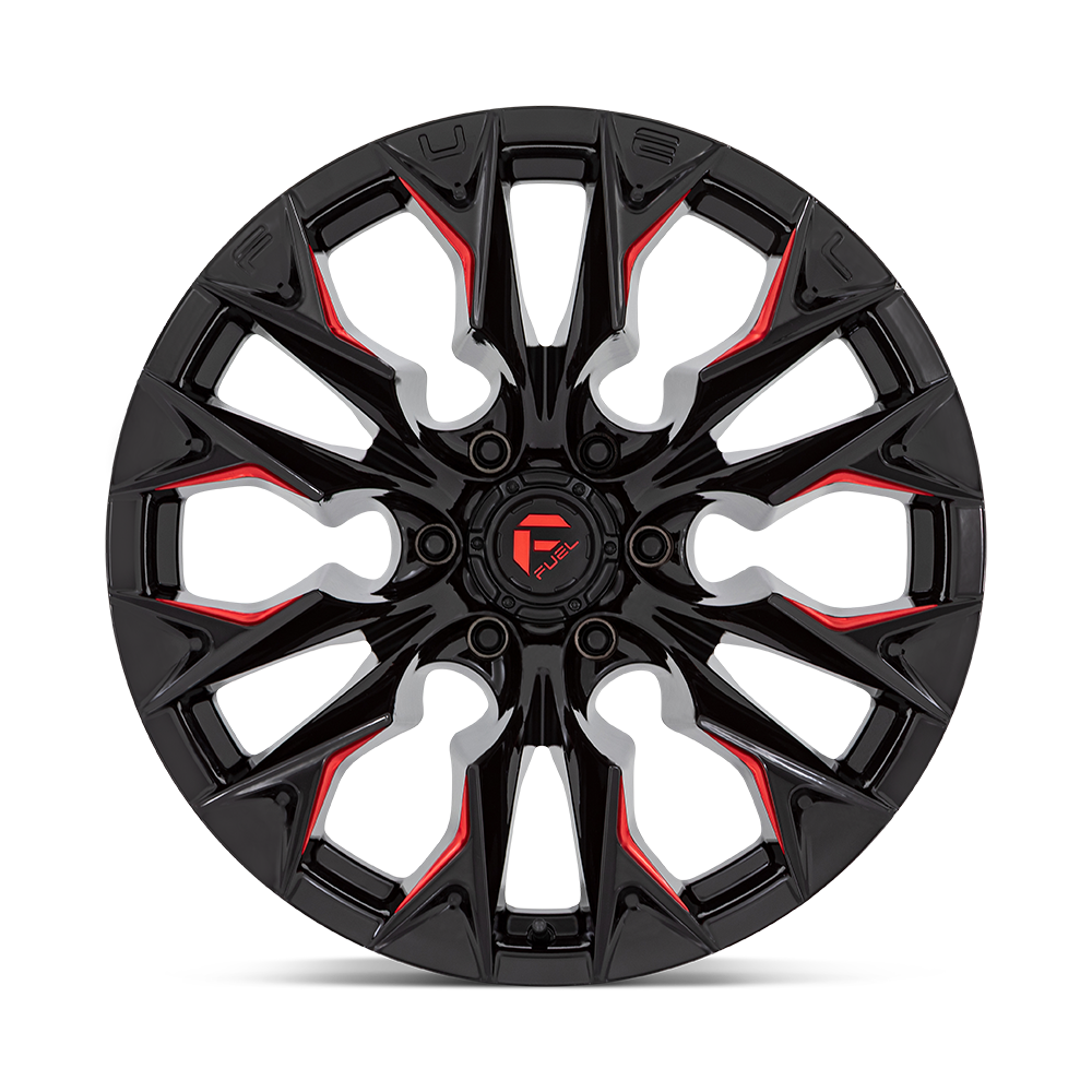 Fuel 1PC D823 FLAME 20X10 -18 6X139.7 GLOSS BLACK MILLED WITH CANDY RED