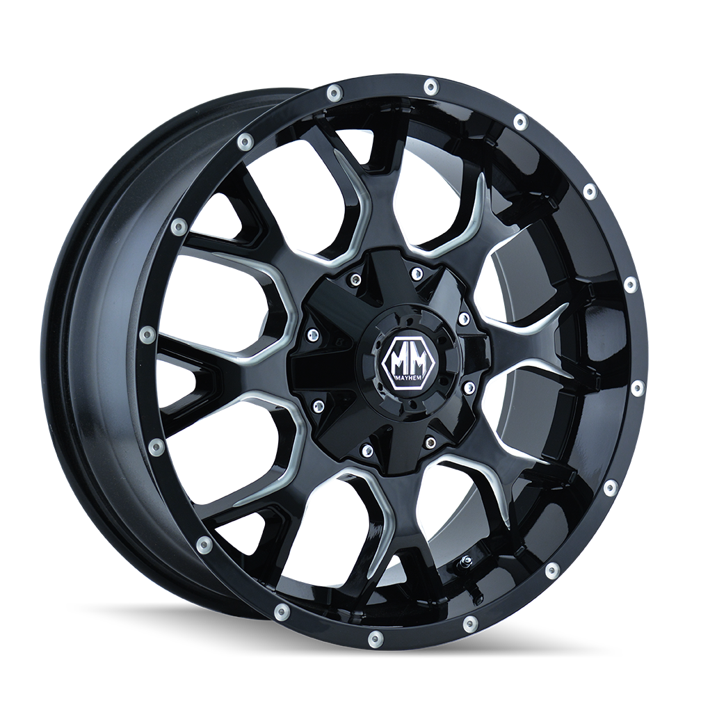 Mayhem Warrior 8015 - 18x9 18mm 8x165.1 Gloss Black Milled Wheel | 8015-8981M18