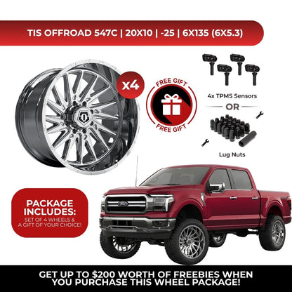 TIS 547C 20x10 -25 6x135 4pcs | Fits Ford F-150 | Free TPMS Sensors or Lug Nuts