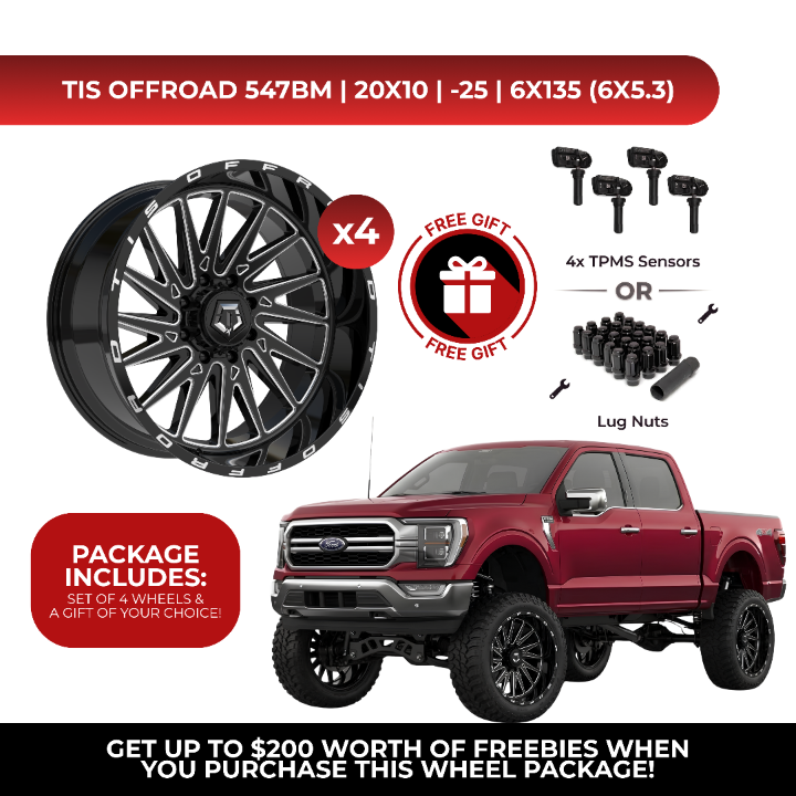 TIS 547BM 20x10 -25  6x135  4pcs | Fits Ford F-150 | Free TPMS Sensors or Lug Nuts