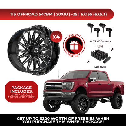 TIS 547BM 20x10 -25  6x135  4pcs | Fits Ford F-150 | Free TPMS Sensors or Lug Nuts