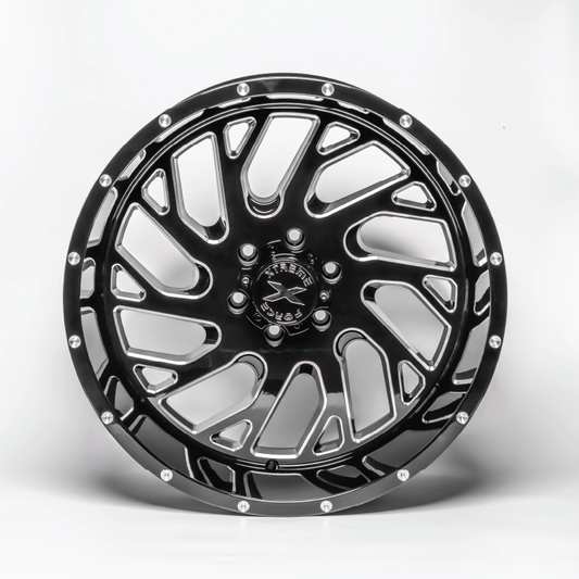 Xtreme Force XF-8 20x10 -19 6x139.7 Black and Milled (right)