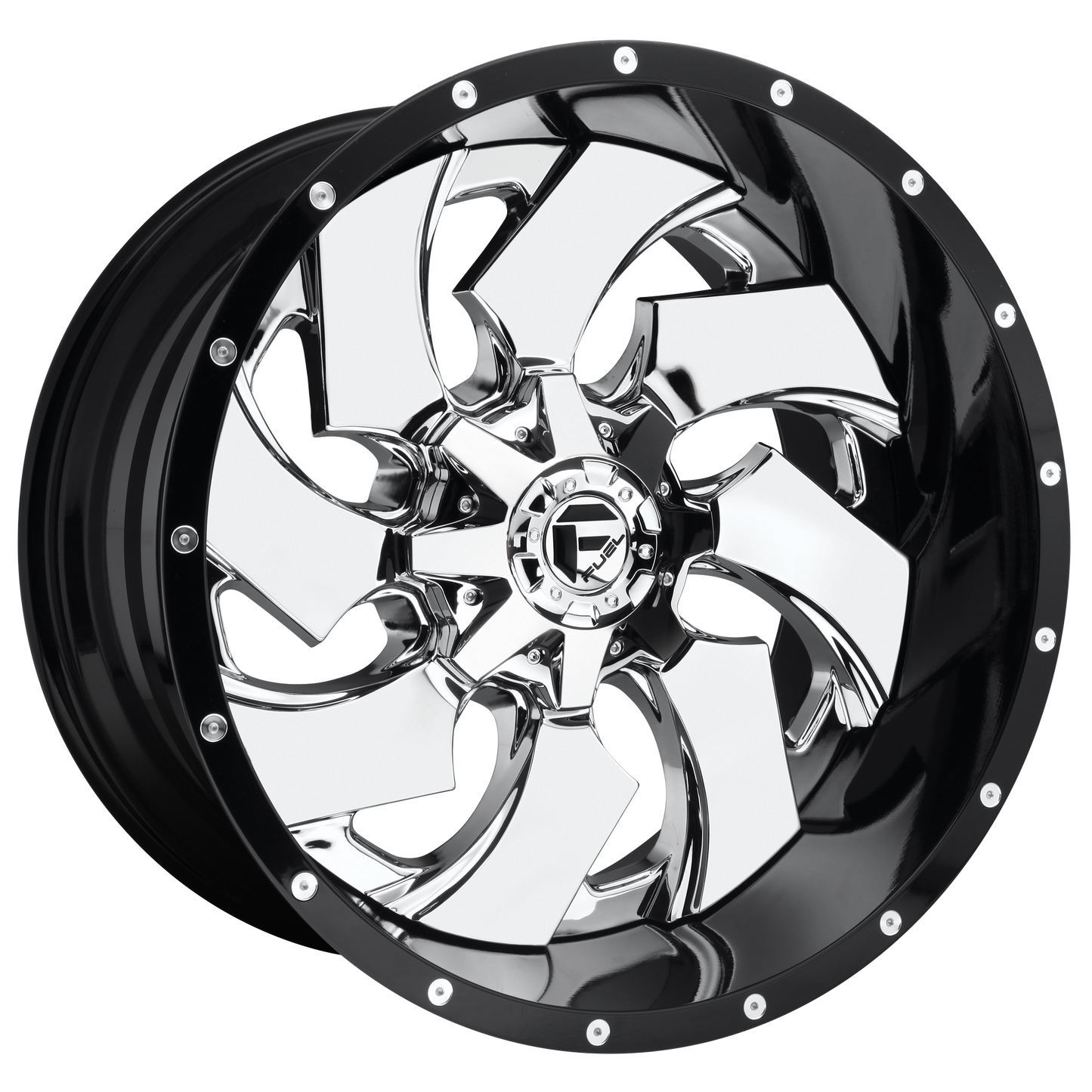 Fuel 2PC D240 CLEAVER 20X12 -44 8X170/8X6.7 CHROME PLATED GLOSS BLACK LIP