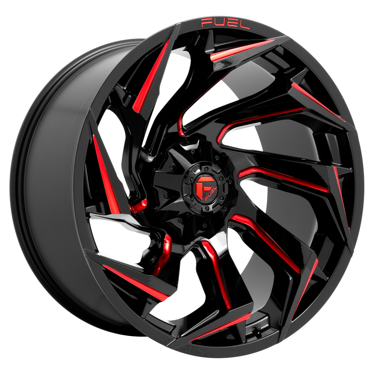 Fuel 1PC D755 REACTION 15X8 -18 5X114.3/5X120.65/5X4.5/4.75 Gloss Black Milled With Red Tint