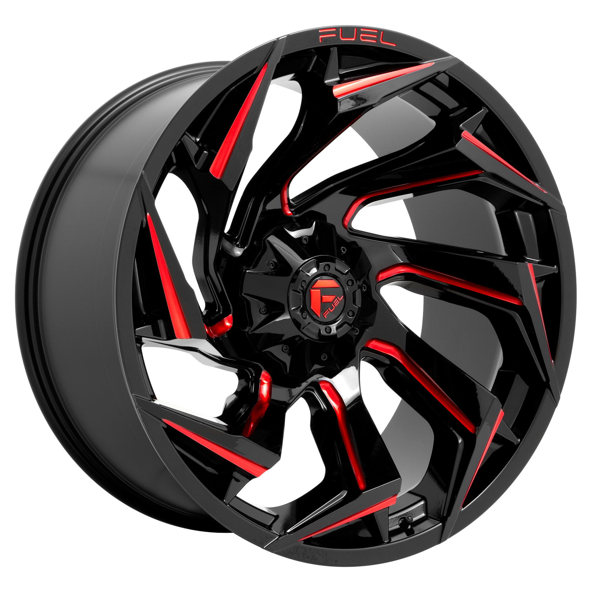 Fuel 1PC D755 REACTION 24X12 -44 8X170/8X6.7 Gloss Black Milled With Red Tint