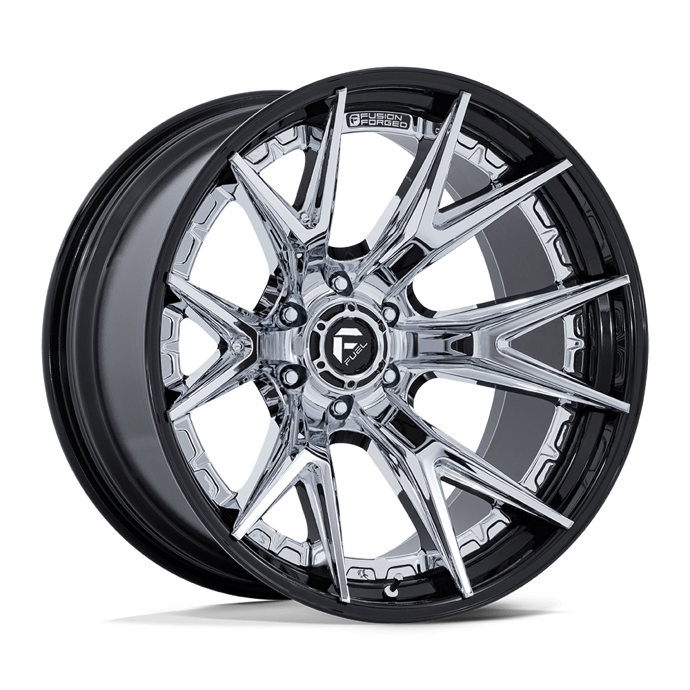 FUEL 1PC FC402 CATALYST 24X12 -44 6X139.7 CHROME WITH GLOSS BLACK LIP