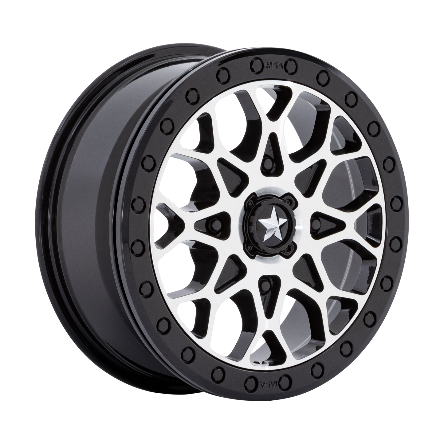MSA OFFROAD WHEELS M48 PORTAL BEADLOCK 15X6 38 4X110 GLOSS BLACK MACHINED WITH GLOSS BLACK RING