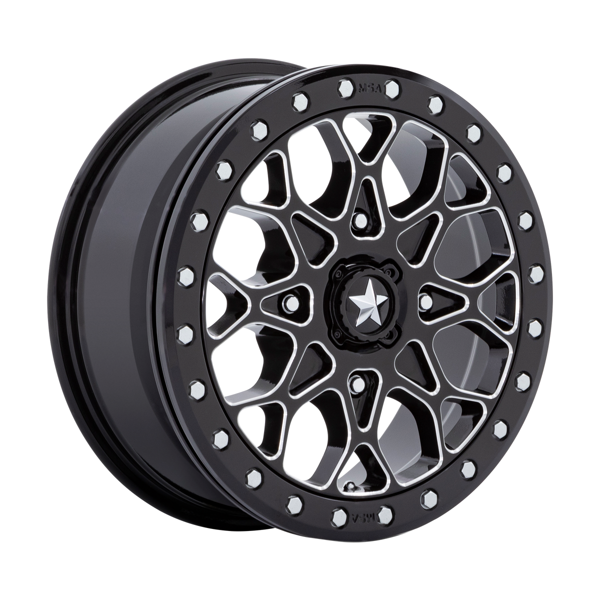 MSA OFFROAD WHEELS M48 PORTAL BEADLOCK 15X6 38 4X110 GLOSS BLACK MILLED WITH GLOSS BLACK RING