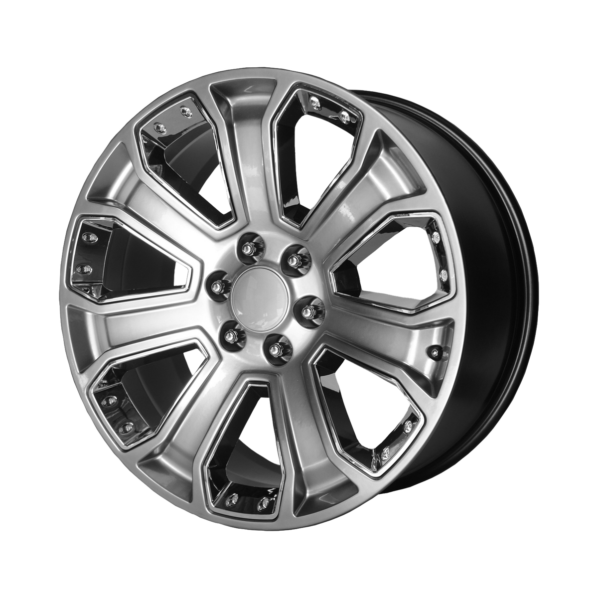 PERFORMANCE REPLICAS PR113 22X9 24 6X139.7/6X5.5 Hyper Silver Dark With Chrome Accents