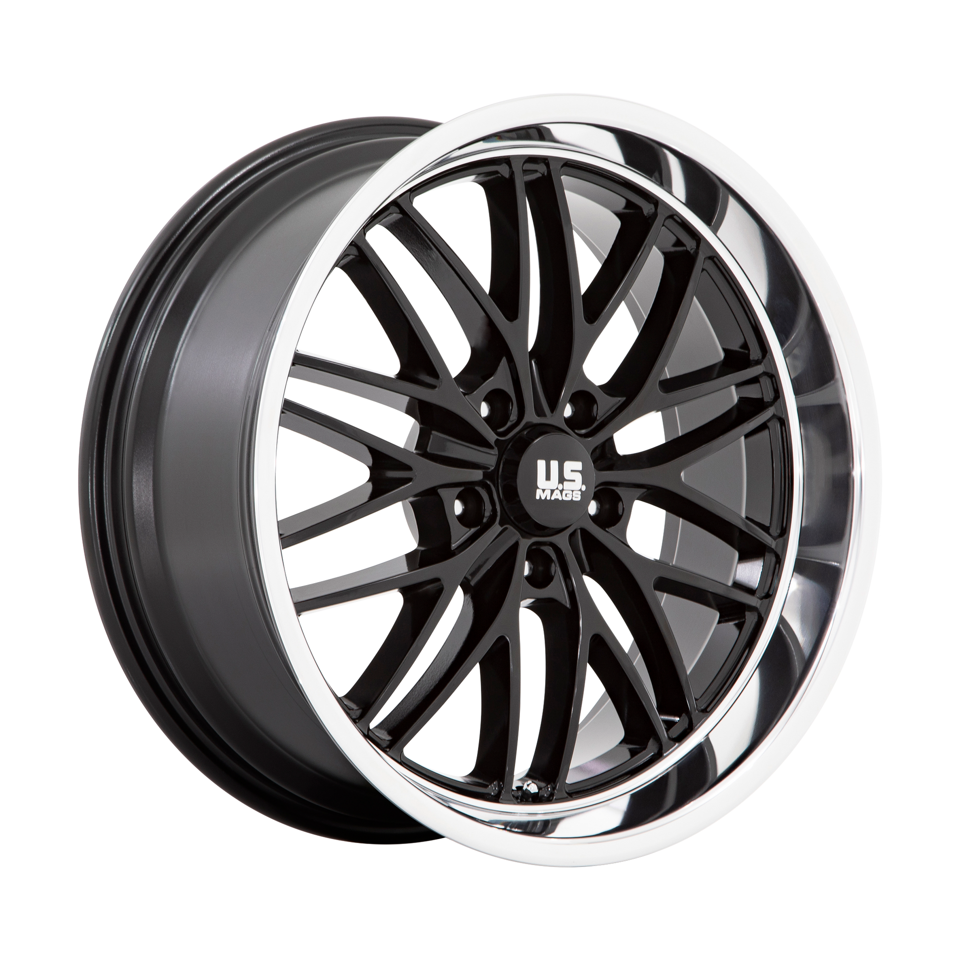 US Mag 1PC U138 SANTA CRUZ 22X9 15 5X127 GLOSS BLACK WITH DIAMOND CUT LIP