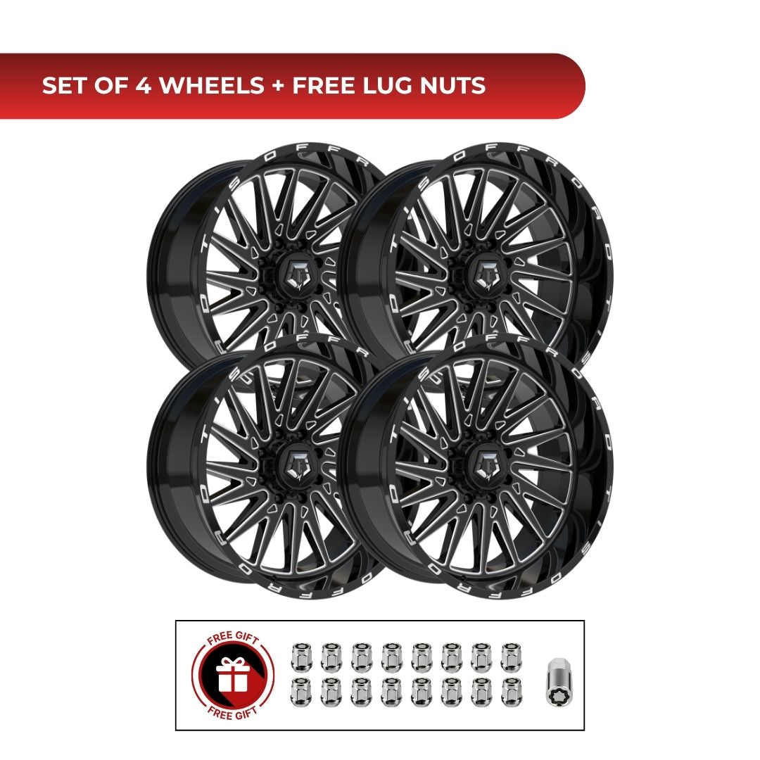 TIS 547BM 20x10 -25 6x139.7 4pcs | Fits Chevy Silverado 1500 | Free TPMS Sensors or Lug Nuts