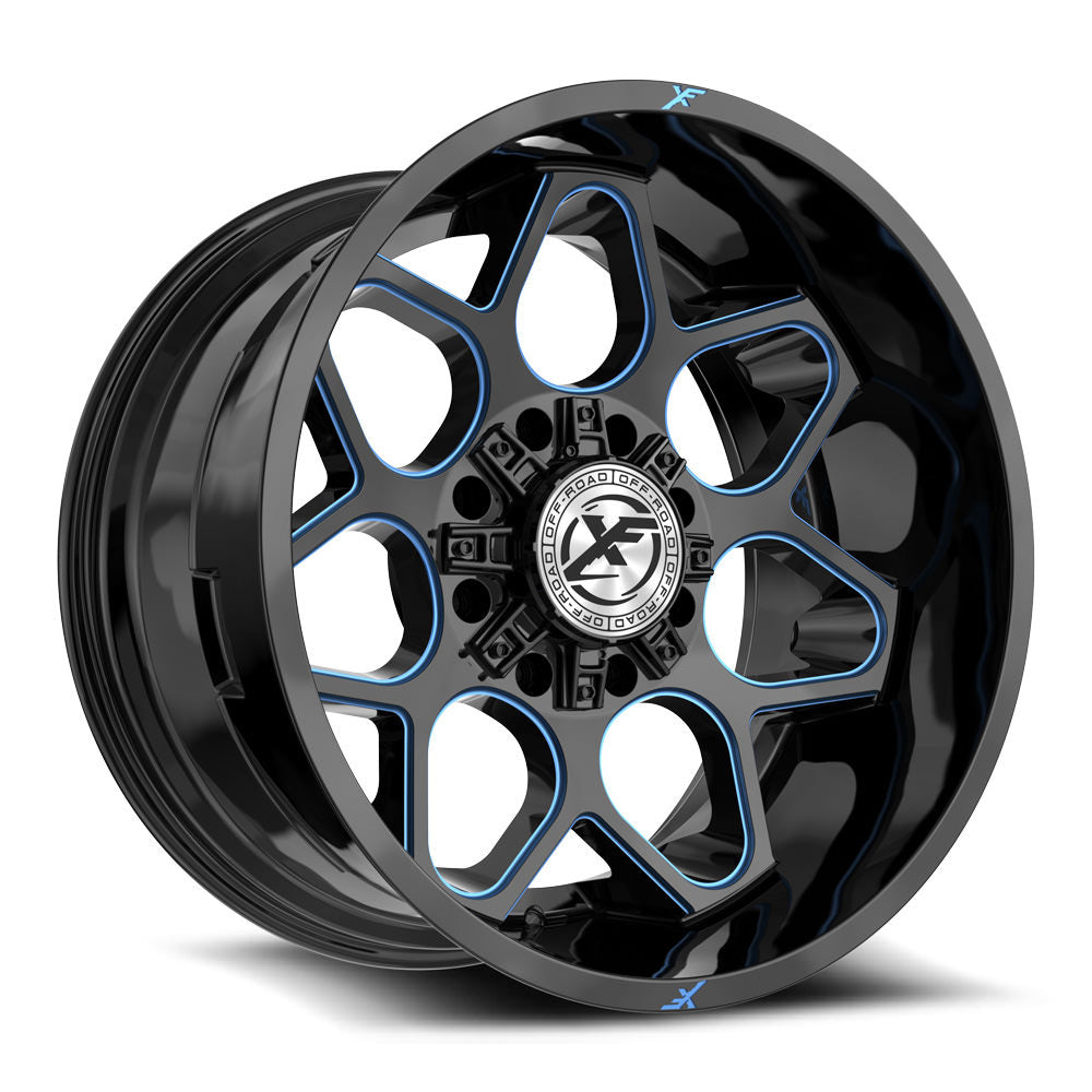 XF Off-Road XF-233 20x10 -12 8x165.1/8x170 Gloss Black & Blue Milled XF-233201081651170-12GBBM