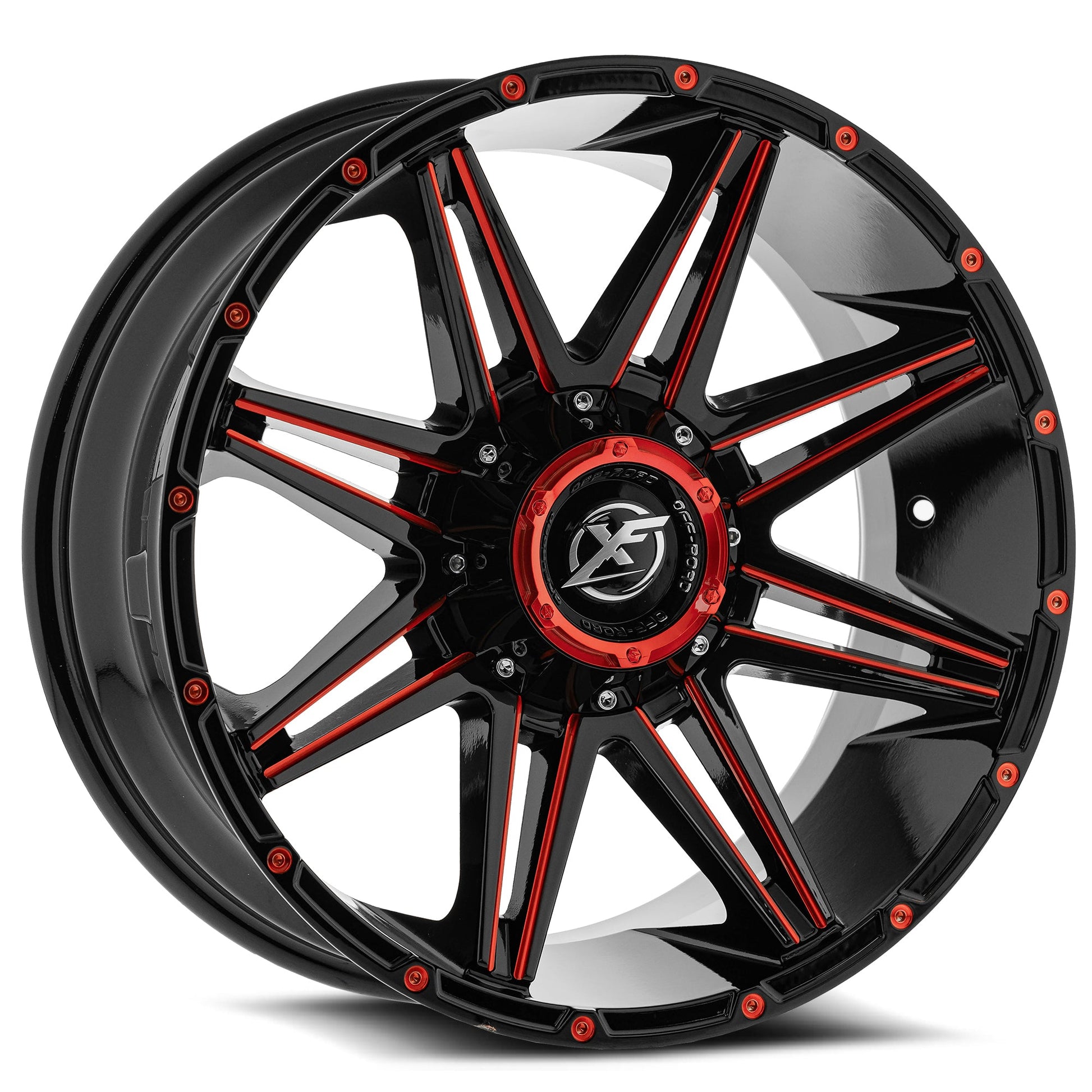 XF Off-Road XF-220 20x9 0 8x165.1/8x170 Gloss Black & Red Milled XF-220209081651170+0GBRM