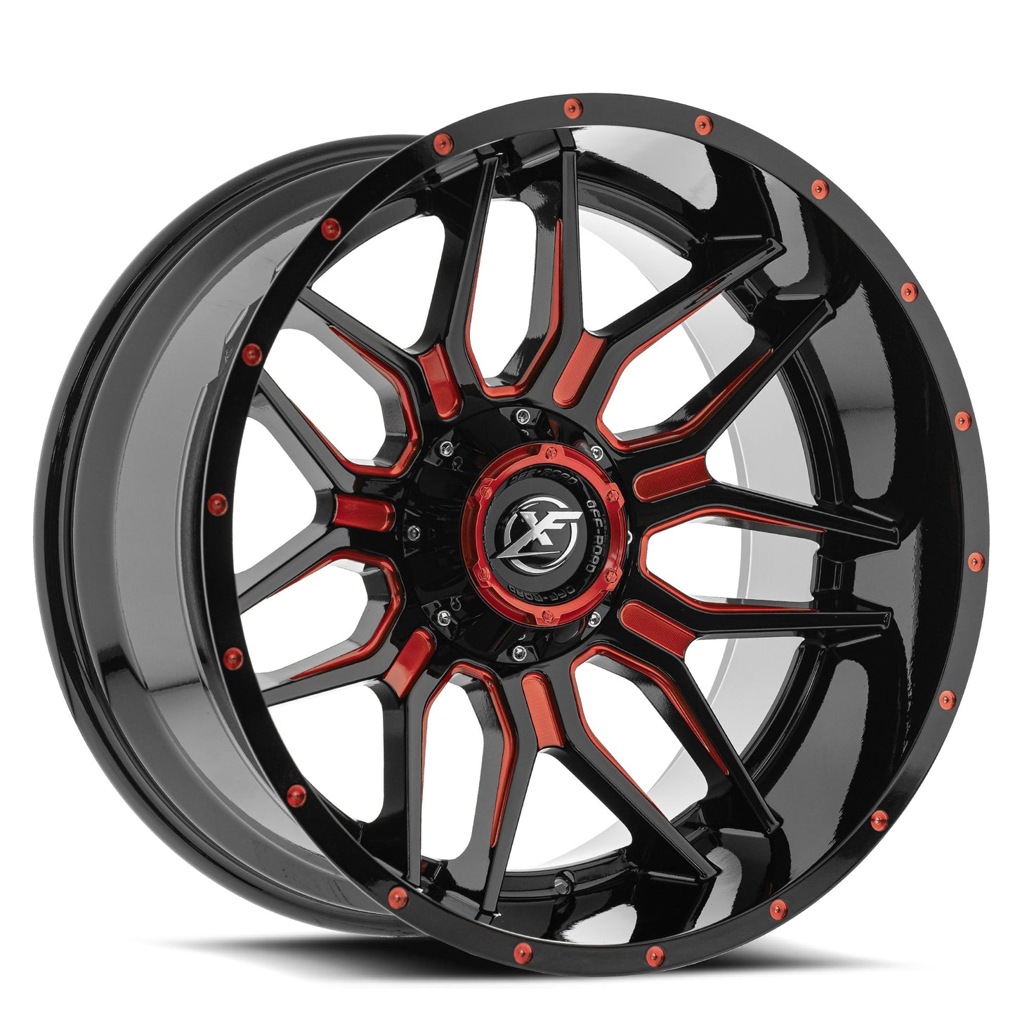 XF Off-Road XF-222 20x12 -44 Blank 5x/6x Gloss Black & Red Milled XF-22220125X6XBL-44GBRM