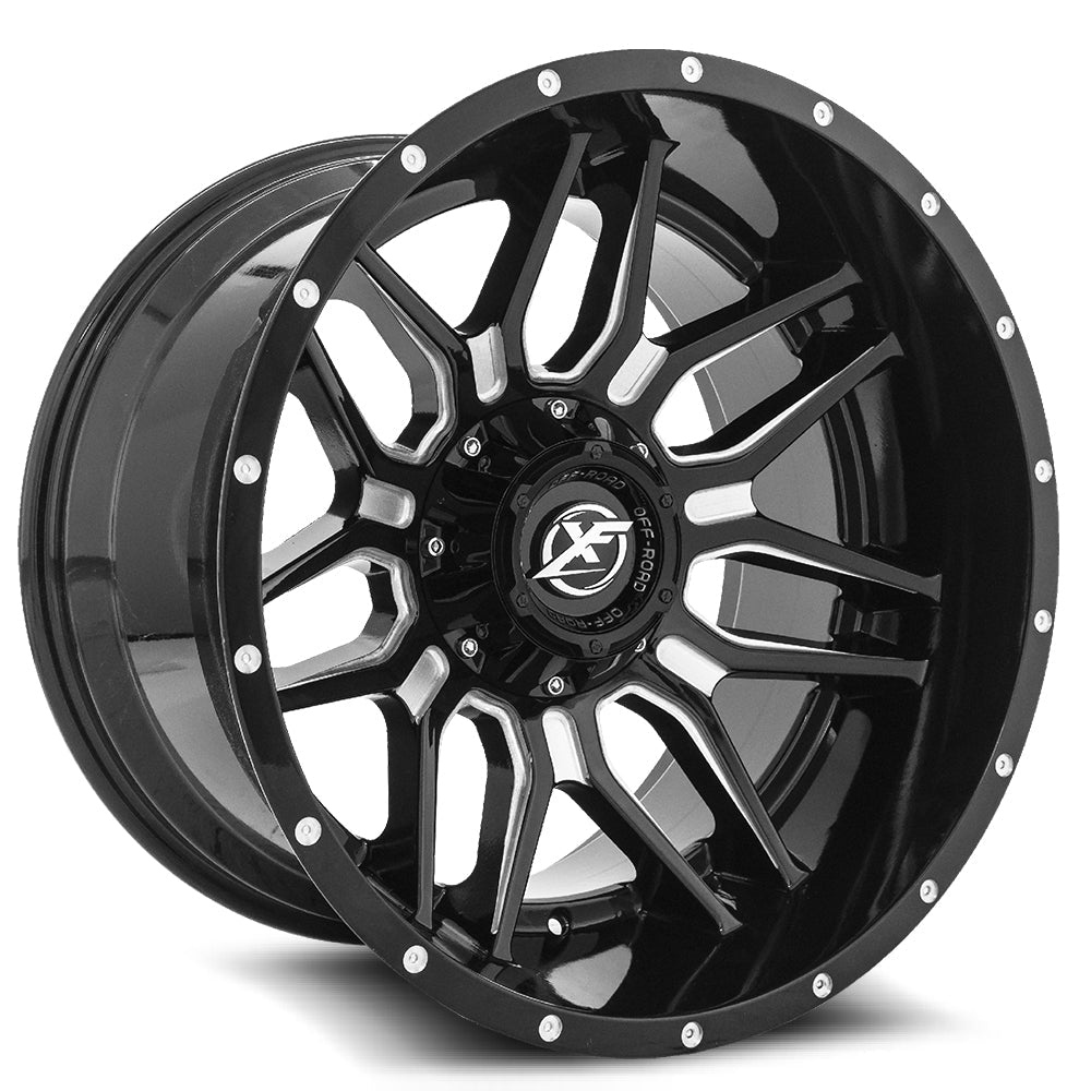 XF Off-Road XF-222 22x12 -44 Blank 5x/6x Gloss Black & Milled XF-22222125X6XBL-44GBM