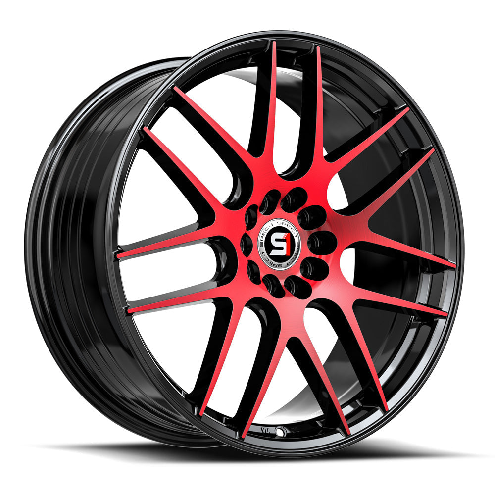 Spec-1 SP-65 17x8 42 5x108/5x114.3 Gloss Black & Red Machined SP-651783242BMR