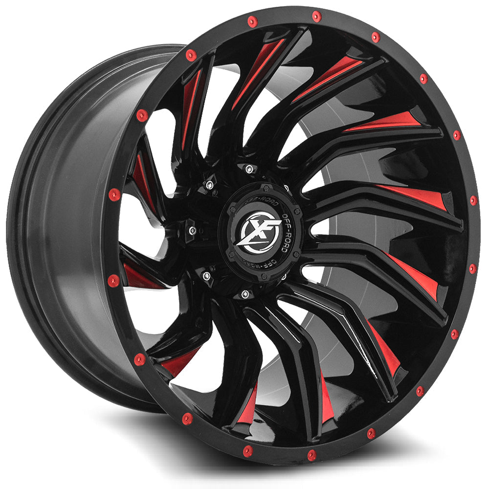 XF Off-Road XF-224 24x14 -76 Blank 5x/6x Gloss Black & Red Milled XF-22424145X6XBL-76GBRM