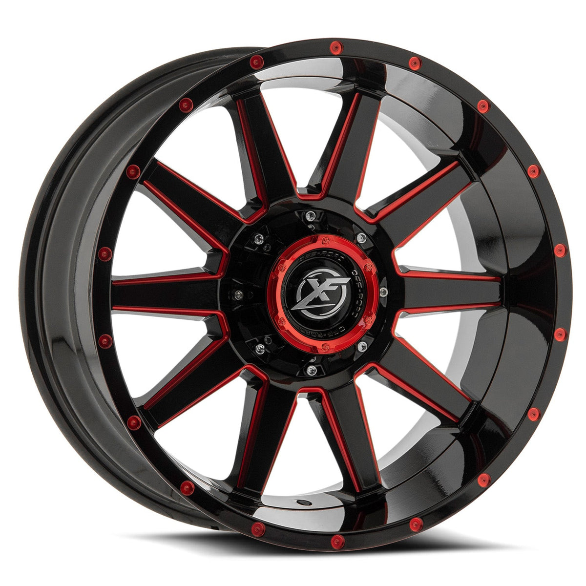 XF Off-Road XF-219 18x9 12 8x165.1/8x170 Gloss Black & Red Milled XF-219189081651170+12GBRM