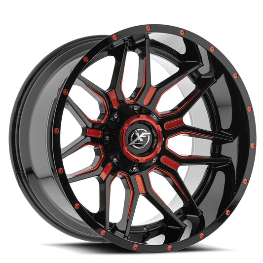 XF Off-Road XF-222 20x9 0 Blank 5x/6x Gloss Black & Red Milled XF-22220905X6XBL+0GBRM