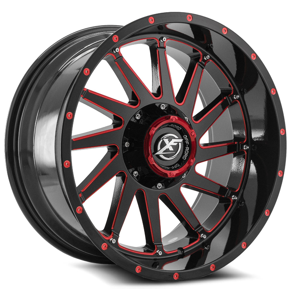 XF Off-Road XF-216 20x10 -12 Blank 5x/6x Gloss Black & Red Milled XF-21620105X6XBL-12GBRM