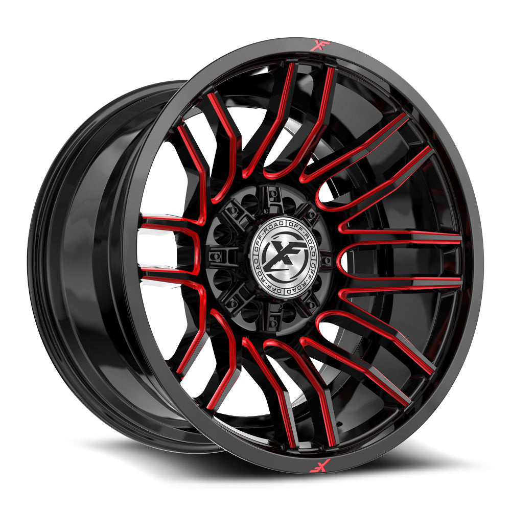 XF Off-Road XF-232 22x12 -44 8x165.1/8x170 Gloss Black & Red Milled XF-232221281651170-44GBRM