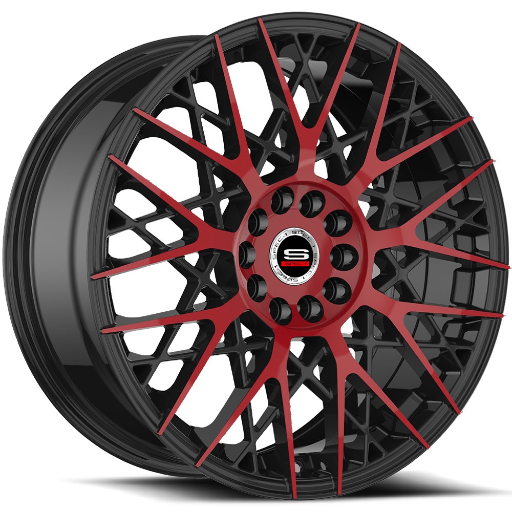 SPEC-1 SP-53 20X8.5 38 5X112/5X114.3 GLOSS BLACK & RED MACHINED