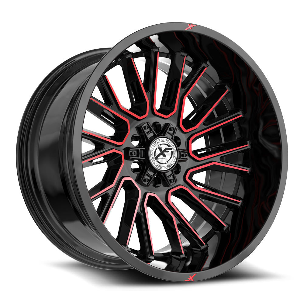 XF Off-Road XF-230 17x9 12 6x135/6x139.7 Gloss Black & Red Machined XF-23017905712BMR