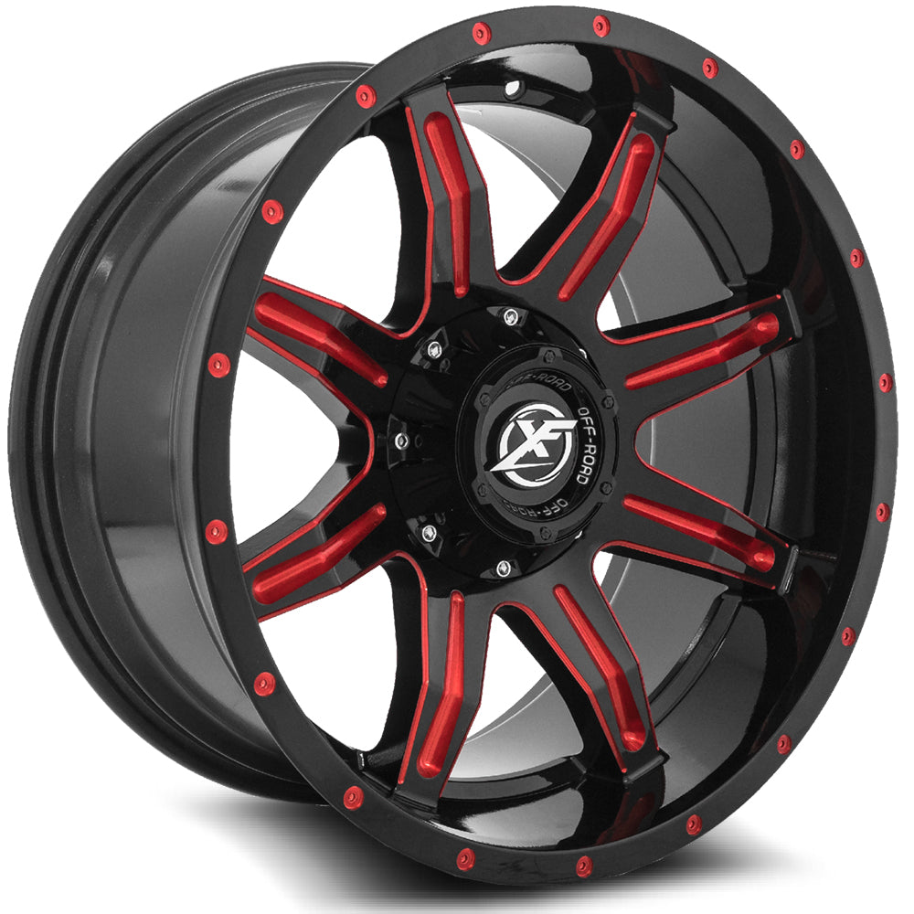 XF Off-Road XF-215 20x10 -12 Blank 5x/6x Gloss Black & Red Milled XF-21520105X6XBL-12GBRM