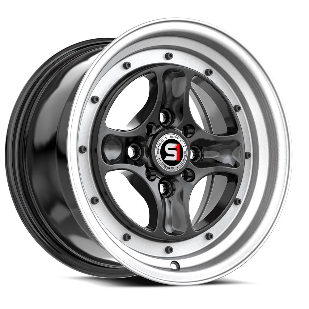 Spec-1 SPT-35 15x8 25 4x100/4x114.3 Gloss Black & Machined Lip SPT-35158925BML