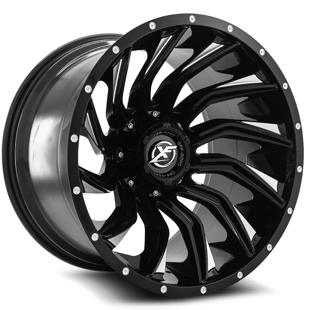 XF Off-Road XF-224 24x14 -76 5x127/5x139.7 Gloss Black & Red Milled XF-224241451271397-76GBRM