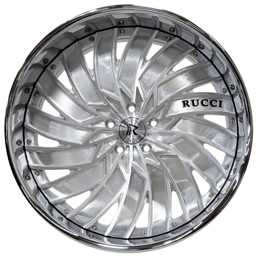 RUCCI SQUAD 26x10 ET 0 BOLT PATTERN SILVER BRUSHED FACE CHROME LIP CUSTOM FORGED WHEELS