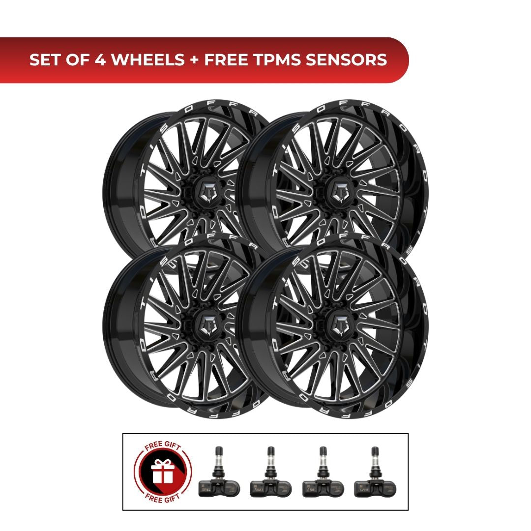 TIS 547BM 20x10 -25 6x139.7 4pcs | Fits Chevy Silverado 1500 | Free TPMS Sensors or Lug Nuts