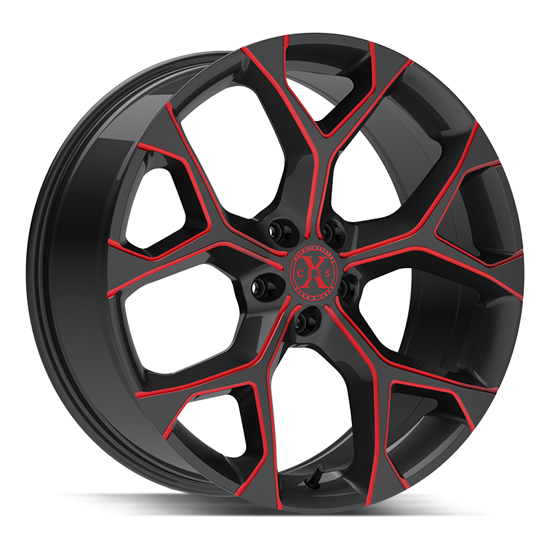 XCESS X05 5 FLAKE 18X8.5 35MM 5X100 GLOSS BLACK CANDY RED MILLED | X0588550035GBMLR