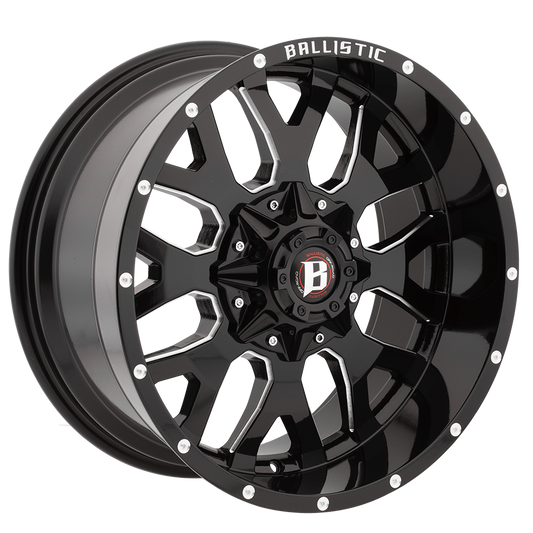 BALLISTIC 853-TANK 18X9 12X135/139.7 OFFSET -12 GLOSS BLACK w/ MILLED WINDOWS - Tires and Engine Performance