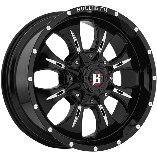 BALLISTIC 951-DAGGER 20X9 10X135/139.7 OFFSET +12 GLOSS BLACK w/ MILLED WINDOWS - Tires and Engine Performance