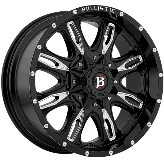 BALLISTIC 953-SCYTHE 20X9 12X114.3/139.7 OFFSET +12 GLOSS BLACK w/ MILLED WINDOWS - Tires and Engine Performance