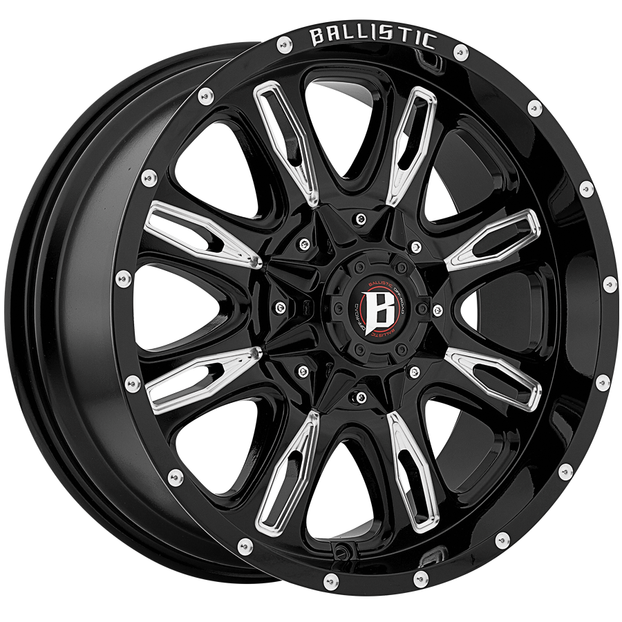 BALLISTIC 953-SCYTHE 18X9 12X135/139.7 OFFSET -12 GLOSS BLACK w/ MILLED WINDOWS - Tires and Engine Performance