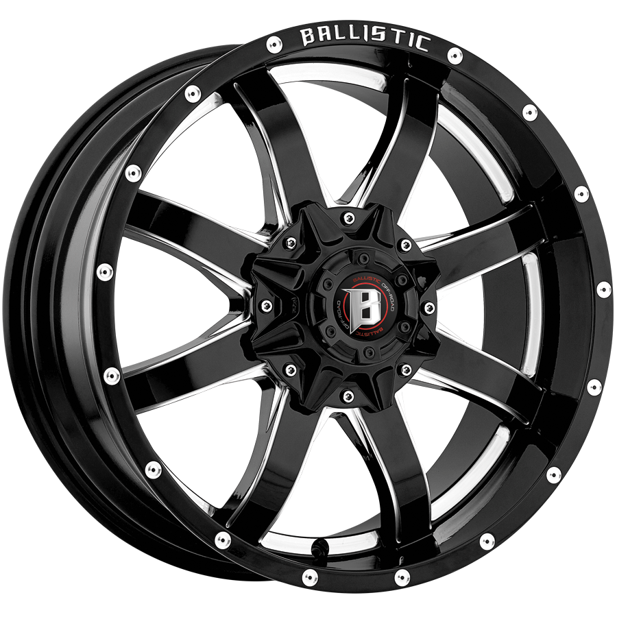 BALLISTIC 955-ANVIL 17X9 8X170 OFFSET +12 GLOSS BLACK w/ MILLED WINDOWS - Tires and Engine Performance