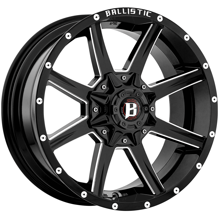 BALLISTIC 956-RAZORBACK 17X9 10X114.3/127 OFFSET +00 GLOSS BLACK w/ MILLED WINDOWS - Tires and Engine Performance